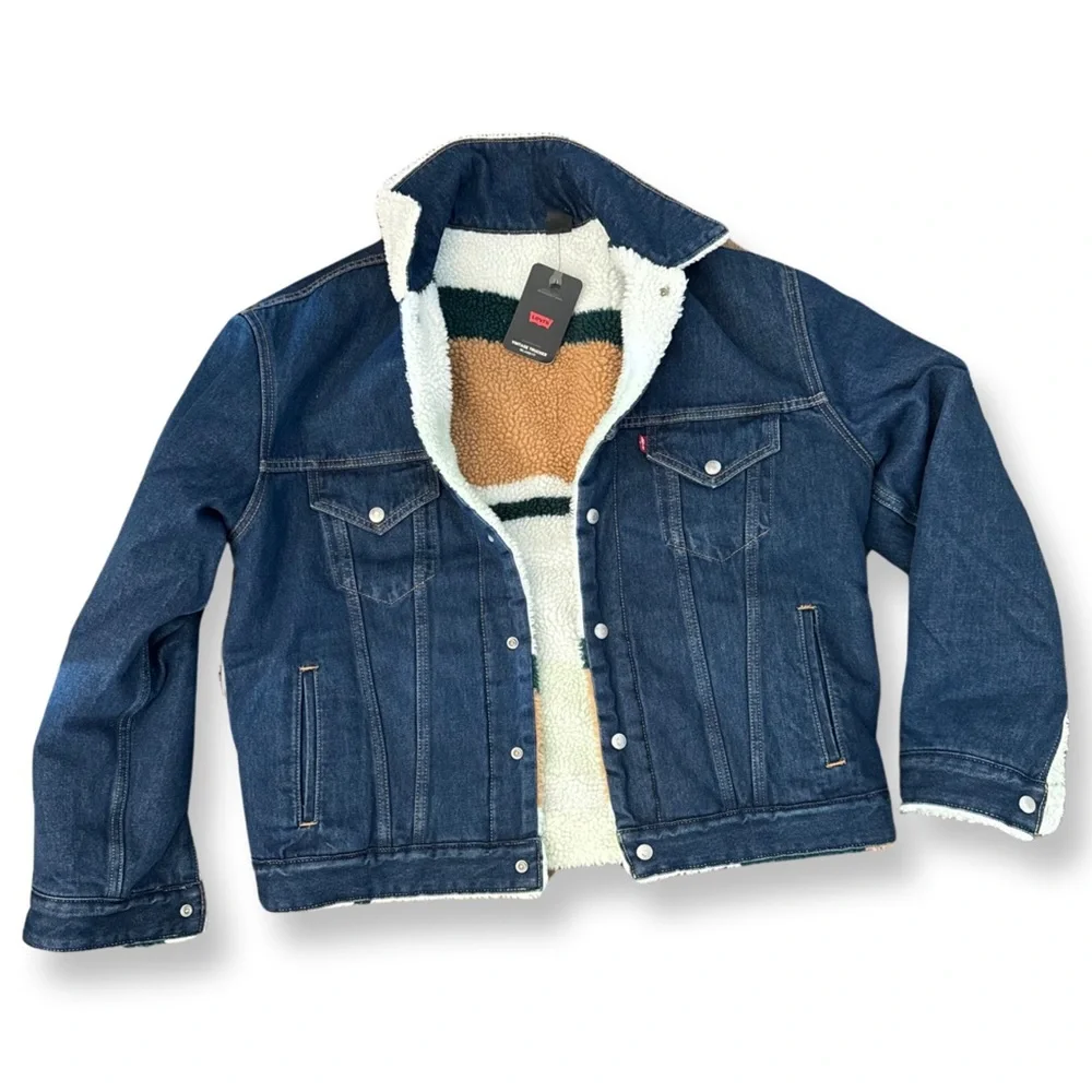 LEVI’S PREMIUM REVERSIBLE VINTAGE RELAXED FIT SHERPA TRUCKER JACKET A31760000 - Picture 14 of 16